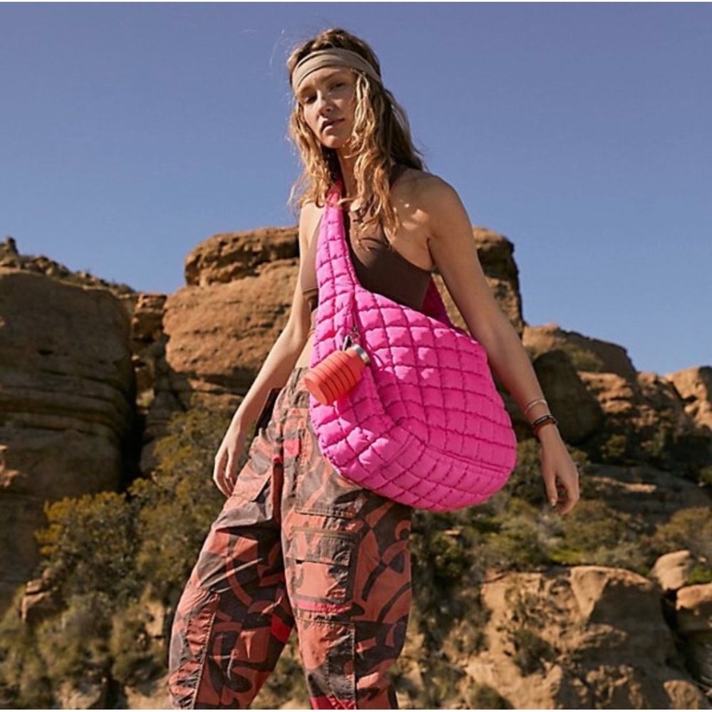 Free People Movement Quilted Carryall Shoulder Tote Bag Bubble Gum Pink One Size